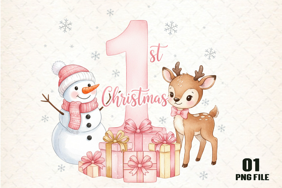 Pink Snowman Baby First Christmas, an Illustration by DreamCafeArt (Photo 1 of 5)