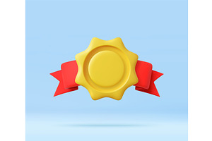 3D award ribbon badge symbol for, an Object Illustration by ModVector