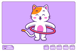 Cute Cat Playing Hulahoop Cartoon, an Animal Illustration by Artstorystudio
