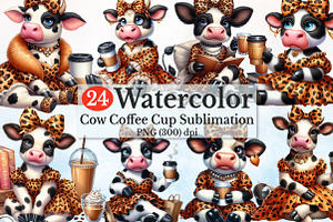 Watercolor Funny Cow Coffee Cup Clip, a Seasonal Illustration by Rose Art