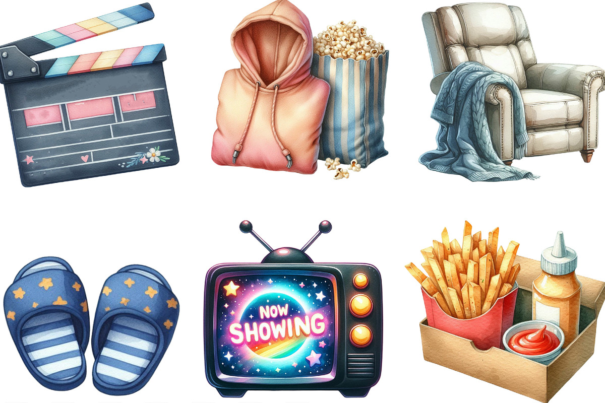 Watercolor Movie Night Clipart, an Illustration by Designking (Photo 3 of 4)