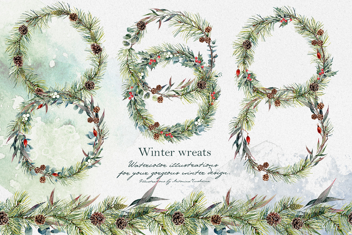 Watercolor collection Green Winter, a Decorative Illustration by RushkinaAntonina (Photo 7 of 8)