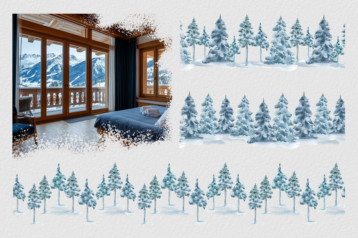 Winter landscape watercolor clipart, an Illustration by Kate Lanbina (Photo 8 of 12)