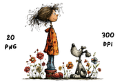 Whimsical Floral Girl and Puppy, an Animal Illustration by GiraffeCreative (Thumbnail 9 of 20)