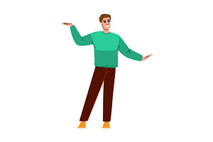 Smiling young man showing and, an Illustration by pikepicture