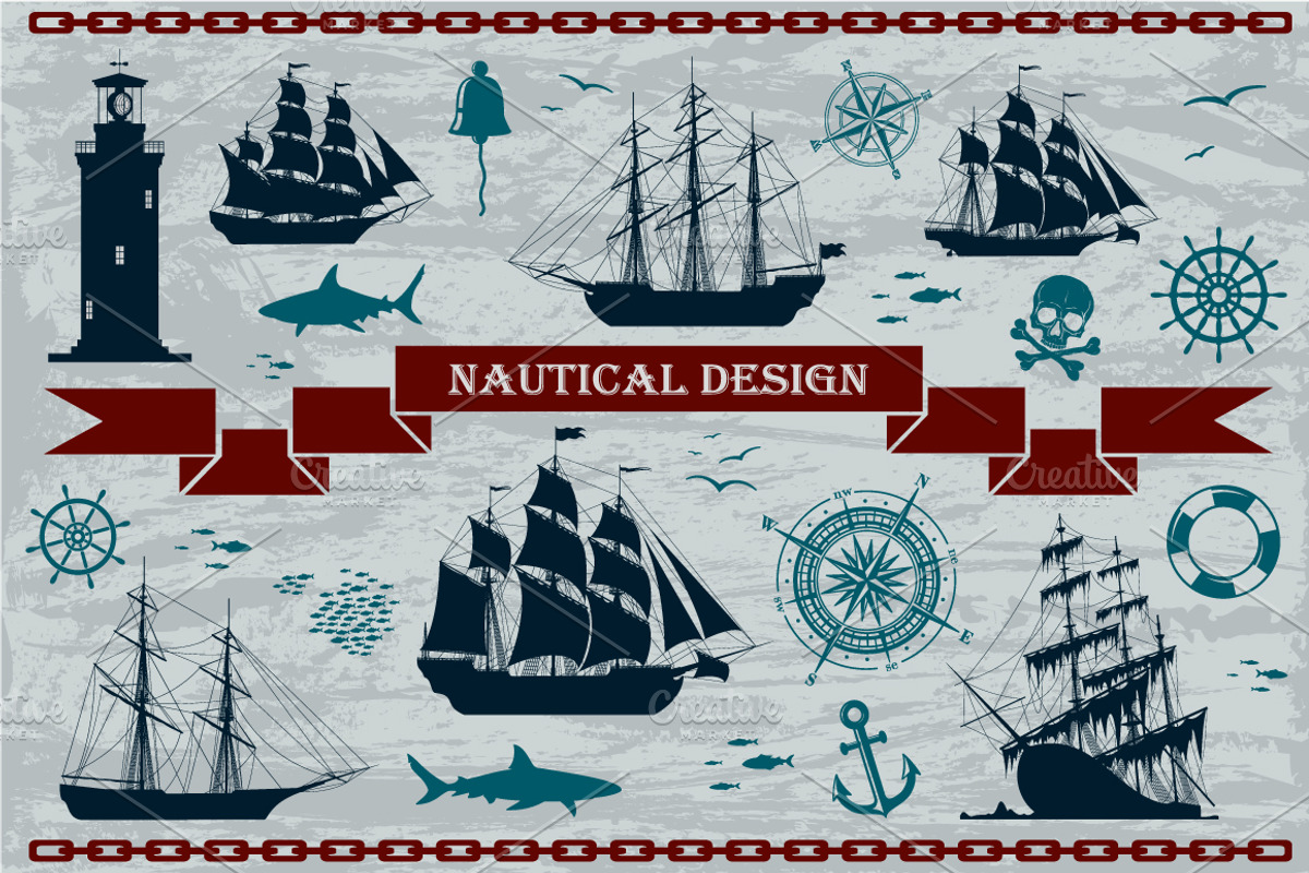 Vector Nautical Design Elements Set, a Decorative Illustration by MSA ...