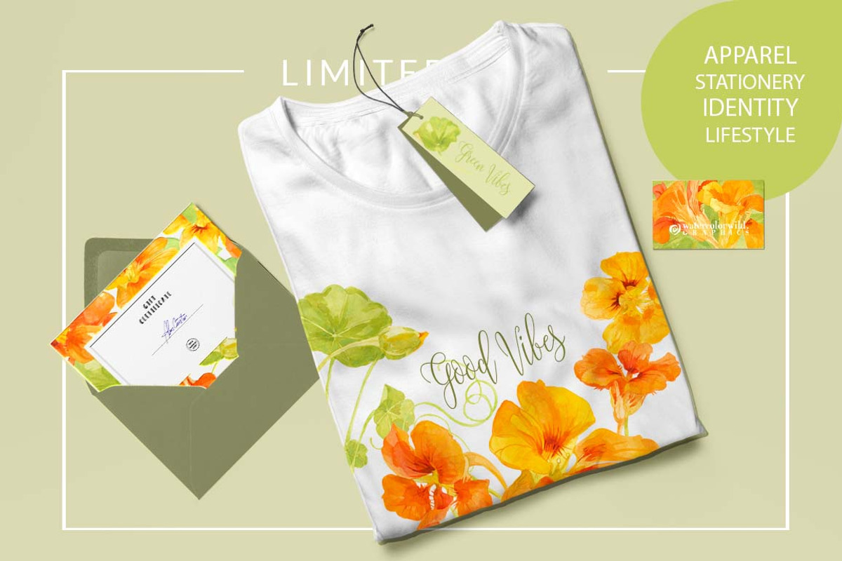 NASTURTIUM flowers-WatercolorClipart, an Illustration by watercolorwild.graphics (Photo 6 of 7)
