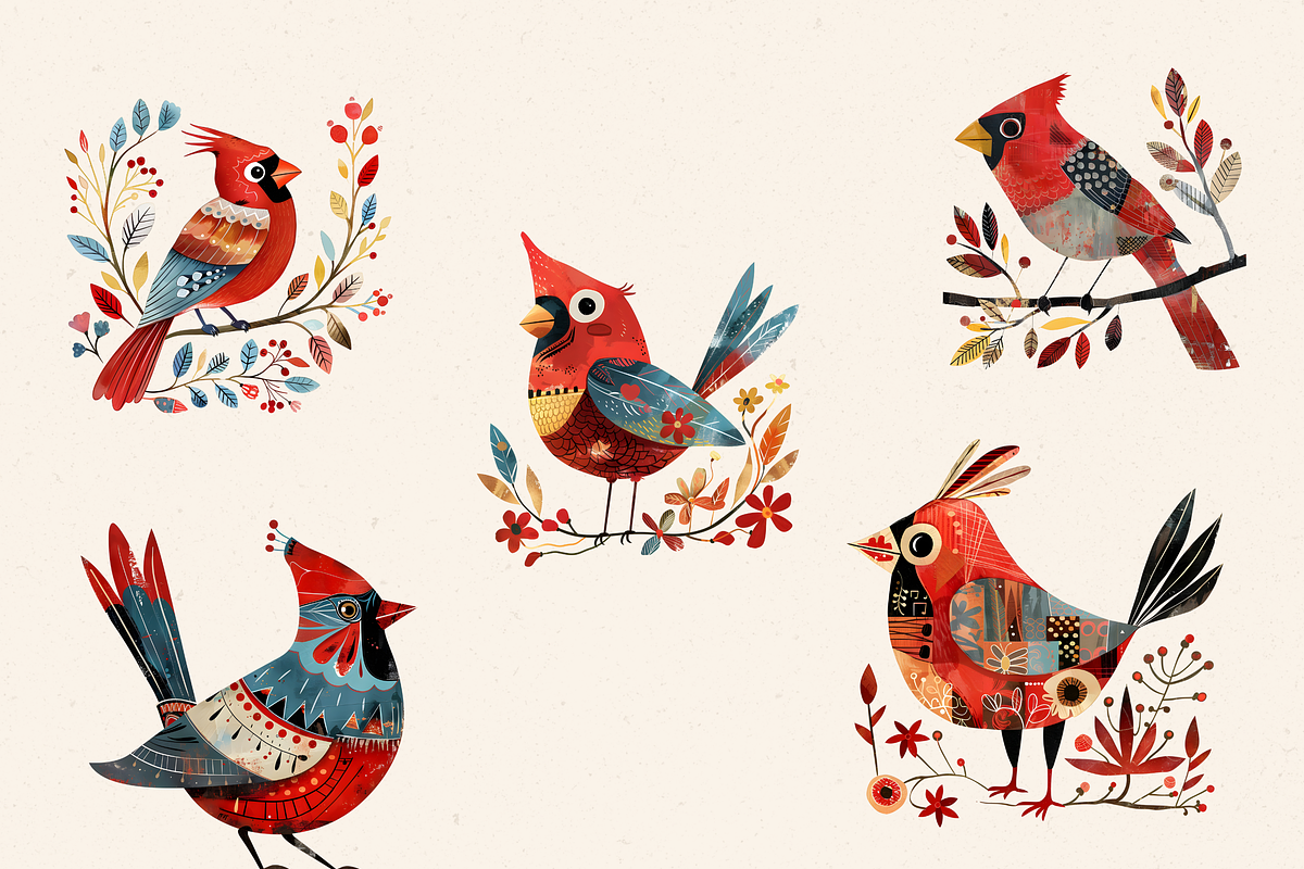 FOLK ART BIRDS CLIPART PACK, an Animal Illustration by Daring Digies (Photo 5 of 10)