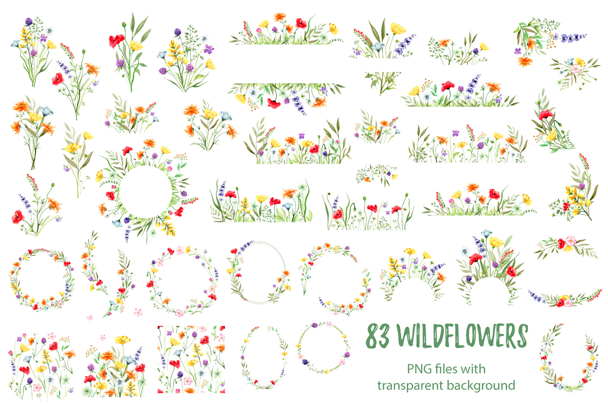 Watercolor Wildflowers clipart, a Decorative Illustration by Lemon design (Photo 2 of 21)