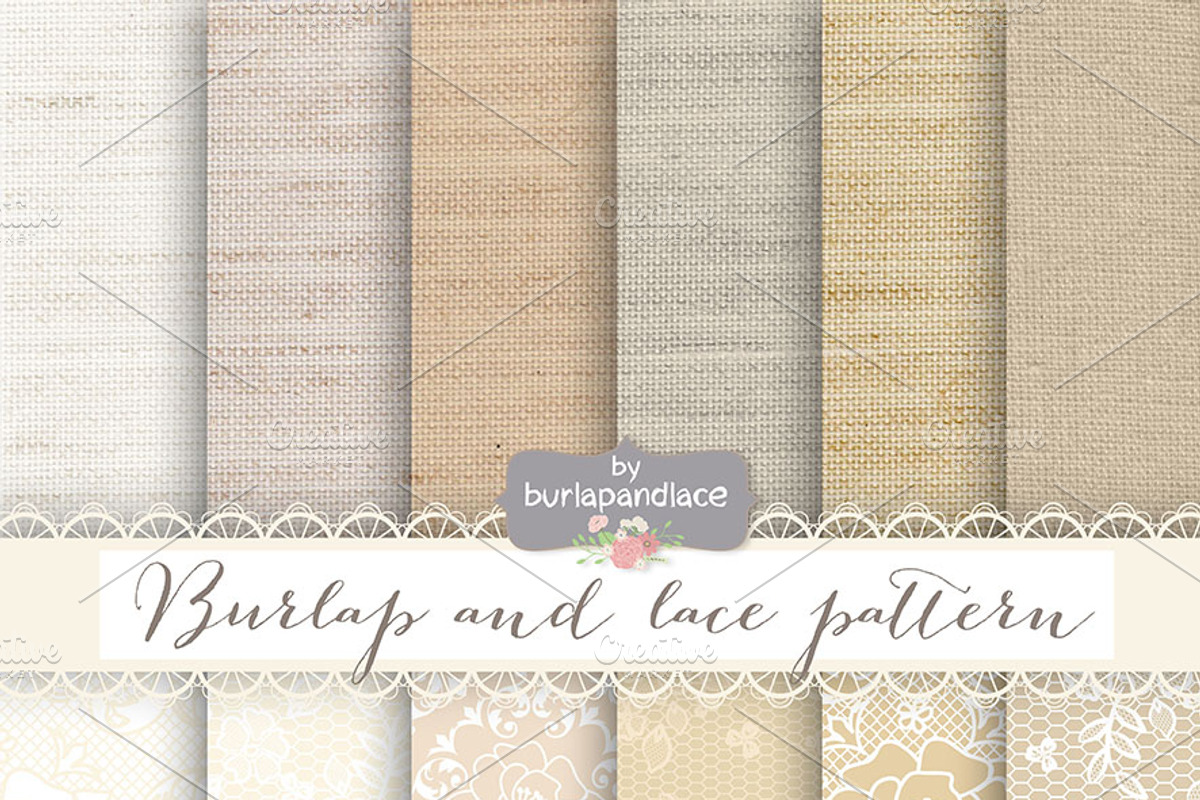 Burlap lace champagne digital papers