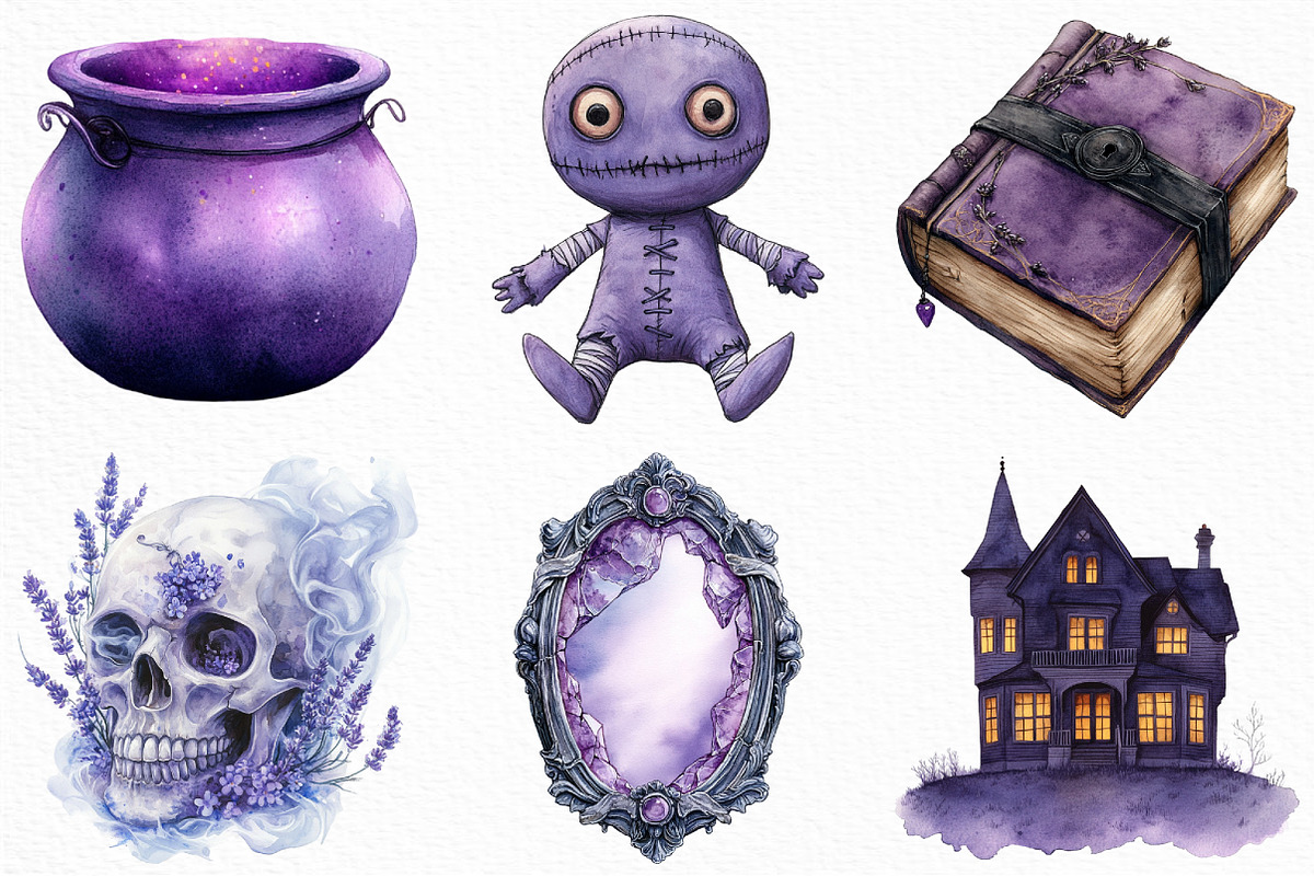 Spooky Purple Halloween Clipart, an Illustration by Craft Nest (Photo 2 of 6)