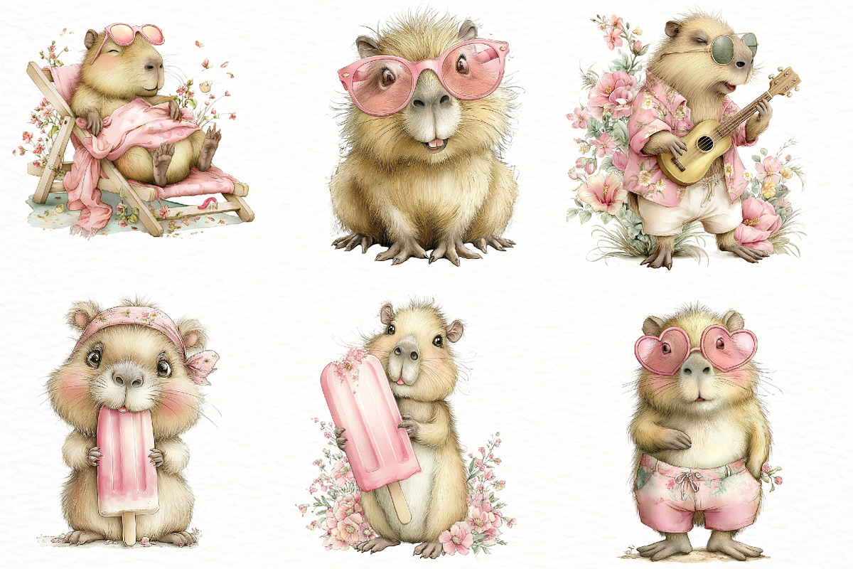 Whimsical Summer Capybara clipart, an Illustration by Designworld (Photo 2 of 7)