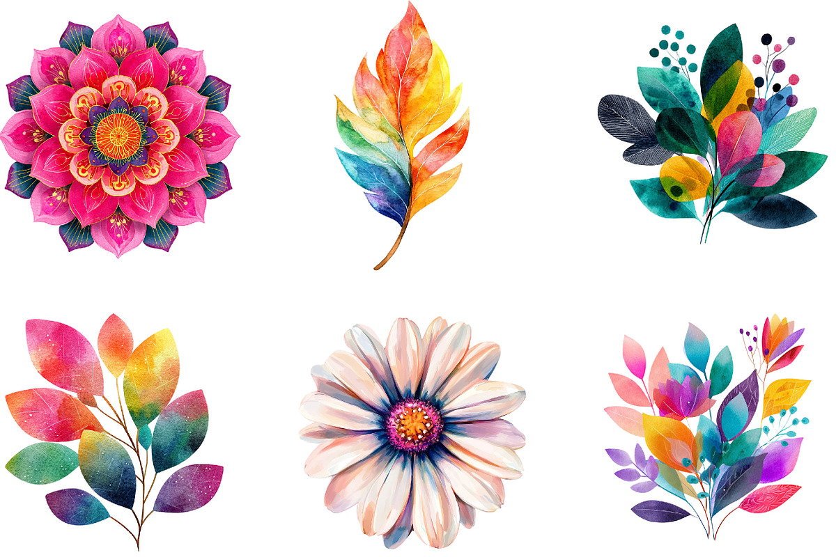 Bohemian Floral Clipart PNG, an Illustration by Designking (Photo 2 of 5)
