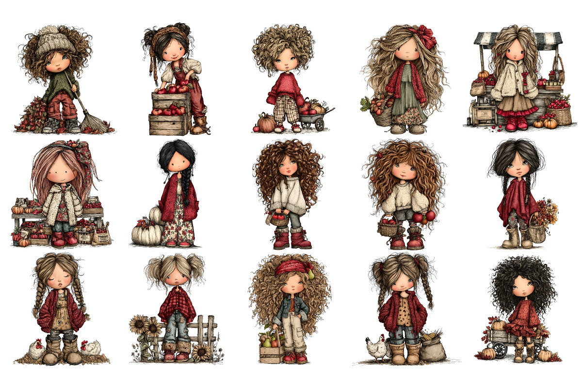Autumn Girls PNG Clipart Bundle, a Seasonal Illustration by Nicolle's Colorful Art (Photo 4 of 4)