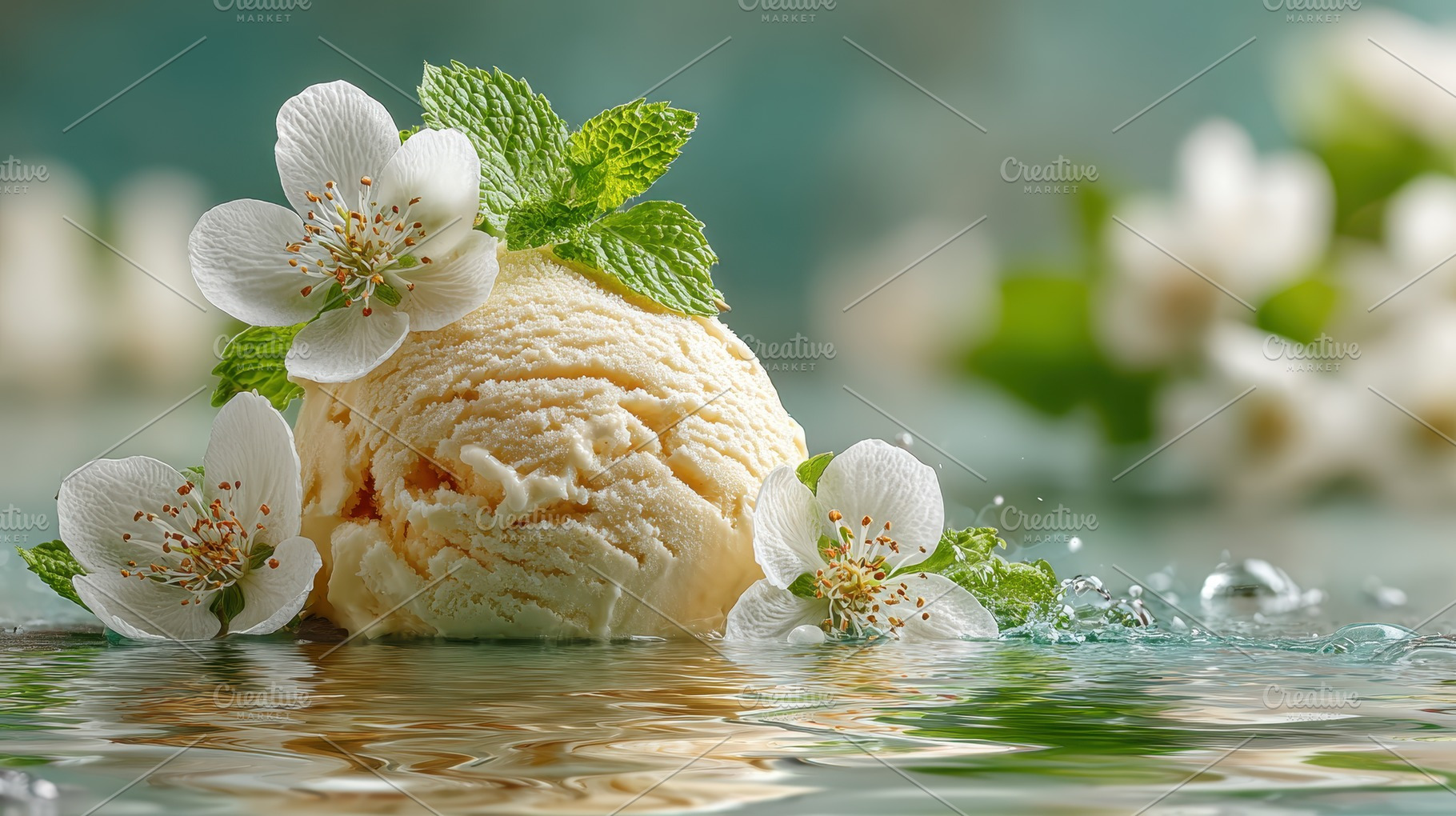 Vanilla Ice Cream Scoop Spring Flowe, a Photo by Pixeness Studio