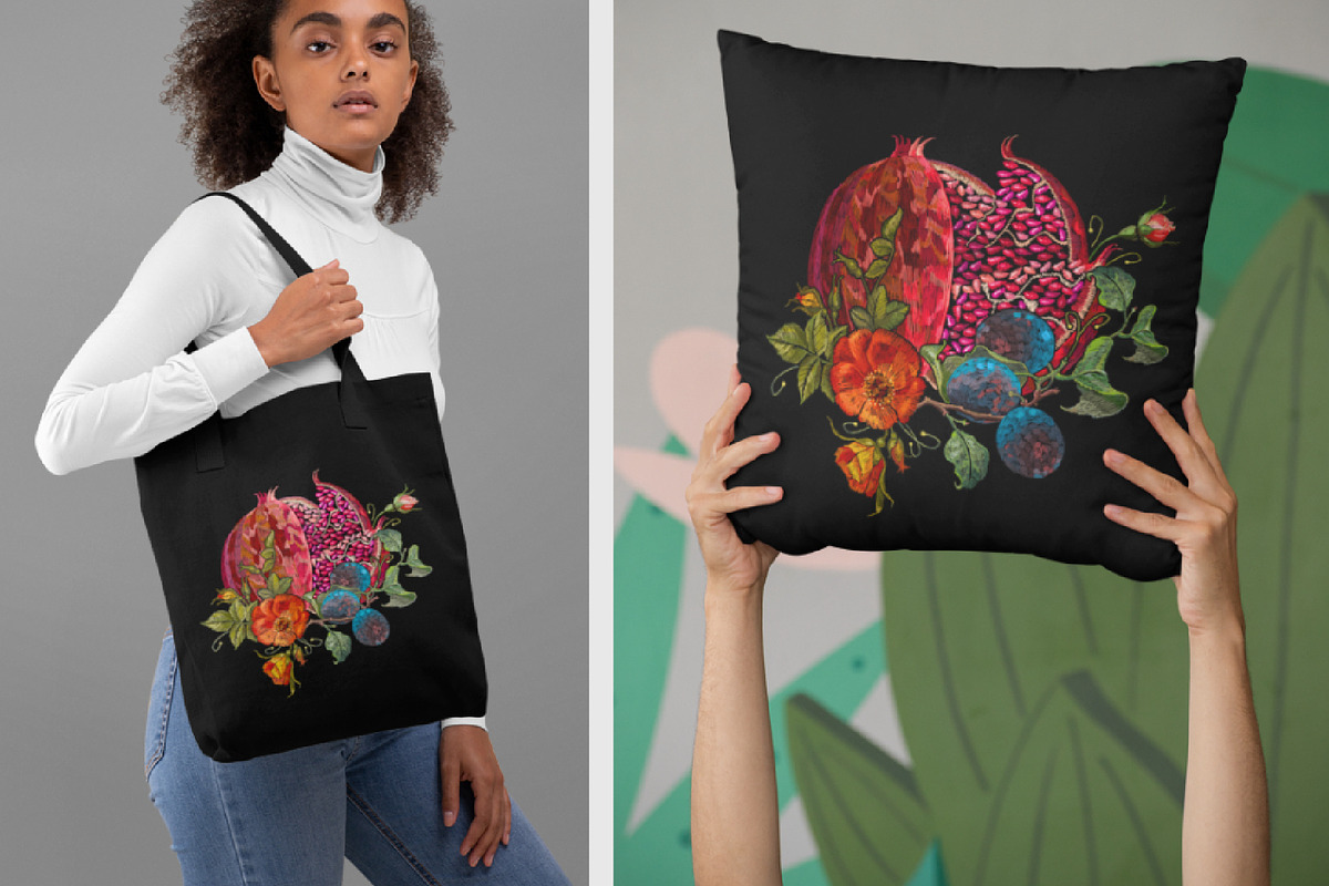 Ripened pomegranate and red roses, a Decorative Illustration by Matrioshka (Photo 8 of 9)