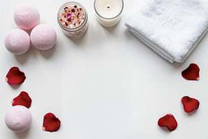 Valentine Spa Flat Lay with Bath Bom, a Photo by rarrarorro