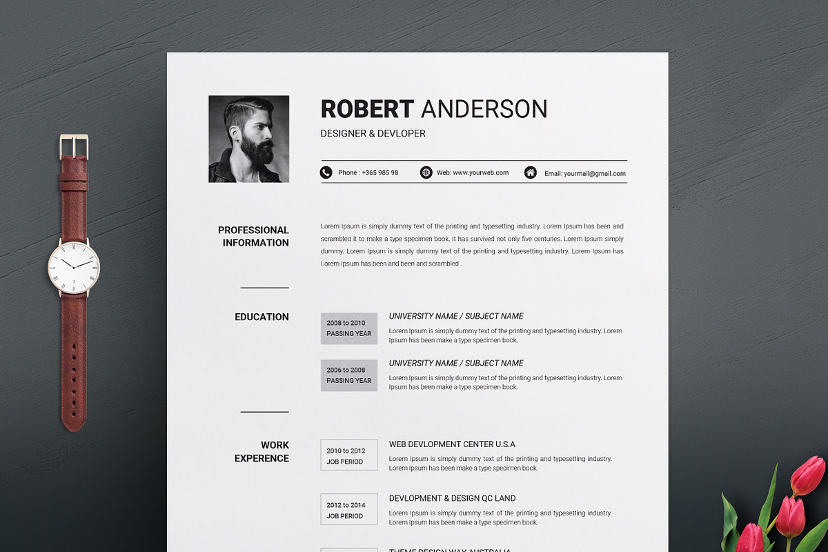 2 Pages Clean Resume Template, a Resume Template by ResumeInventor (Photo 1 of 5)