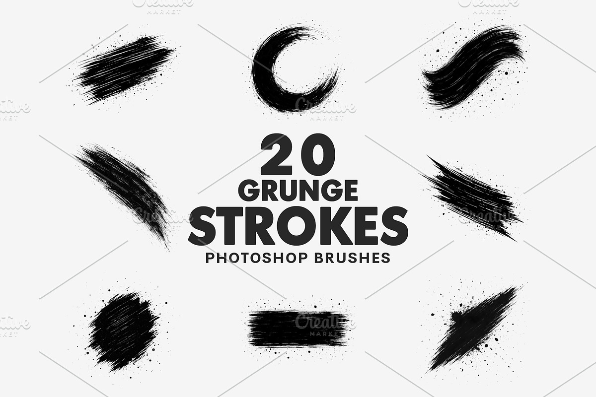 20 Grunge Strokes Photoshop Brushes, a Brush Add-On by AB-TheDesigner (Photo 1 of 4)
