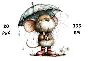 Whimsical Spring Rainy Mouse, an Animal Illustration by GiraffeCreative (Thumbnail 9 of 20)
