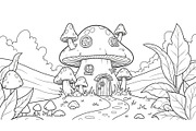 Whimsical Mushroom House Line Art bu, an Illustration by Designs_River (Thumbnail 25 of 51)