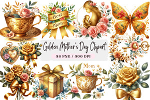 Golden Mother's Day Clipart, an Illustration by DreamArtGraphic