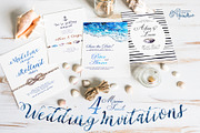 4 Seaside Wedding Invitations, an Invitation Template by Aquarellina (Thumbnail 1 of 3)