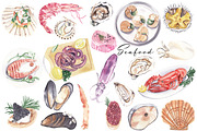Watercolor seafood clipart, an Animal Illustration by Visual Animal (Thumbnail 1 of 4)