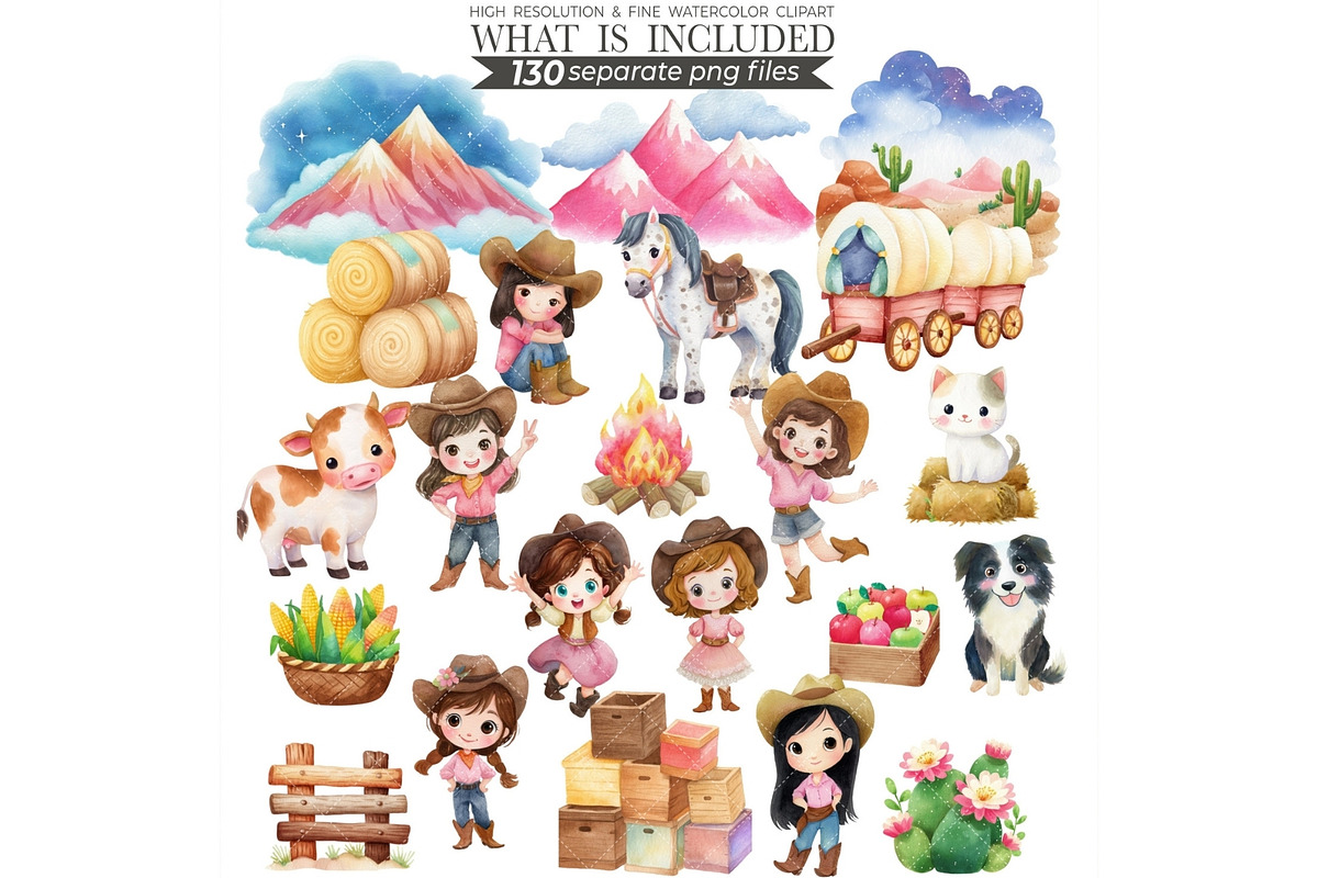 Watercolor Cowgirl Clipart Bundle, an Illustration by CharmClipart (Photo 4 of 9)