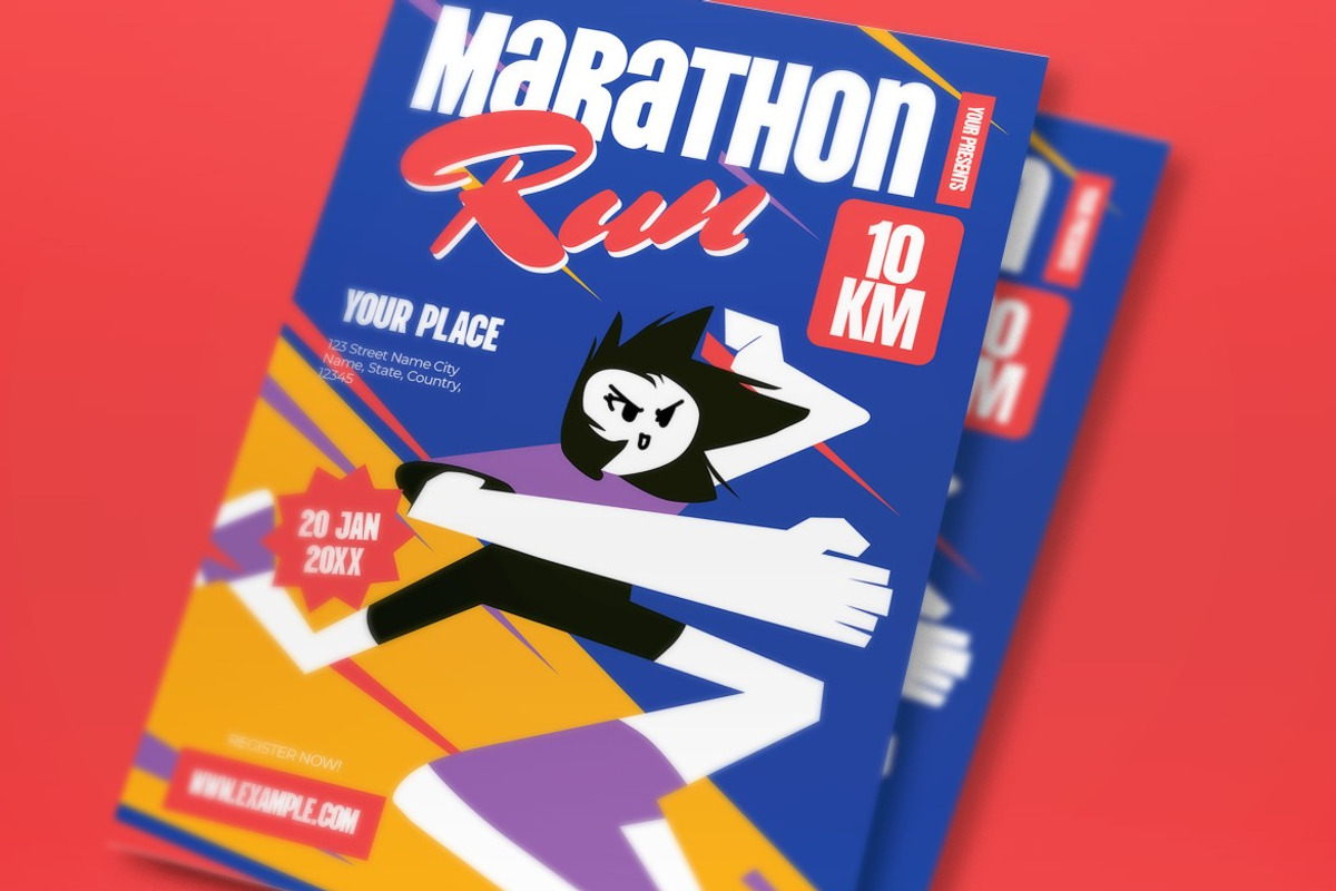 Blue Quirky Marathon Run Flyer Set, a Flyer Template by graphicook (Photo 2 of 3)