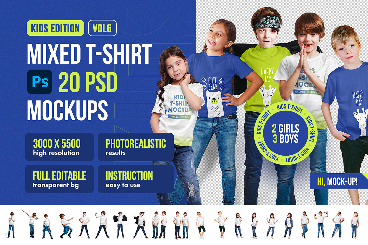 Mixed Kids T-Shirt PSD Mockups Vol6, a Shirt Mockup by Hi, Mock-Up! (Photo 1 of 15)