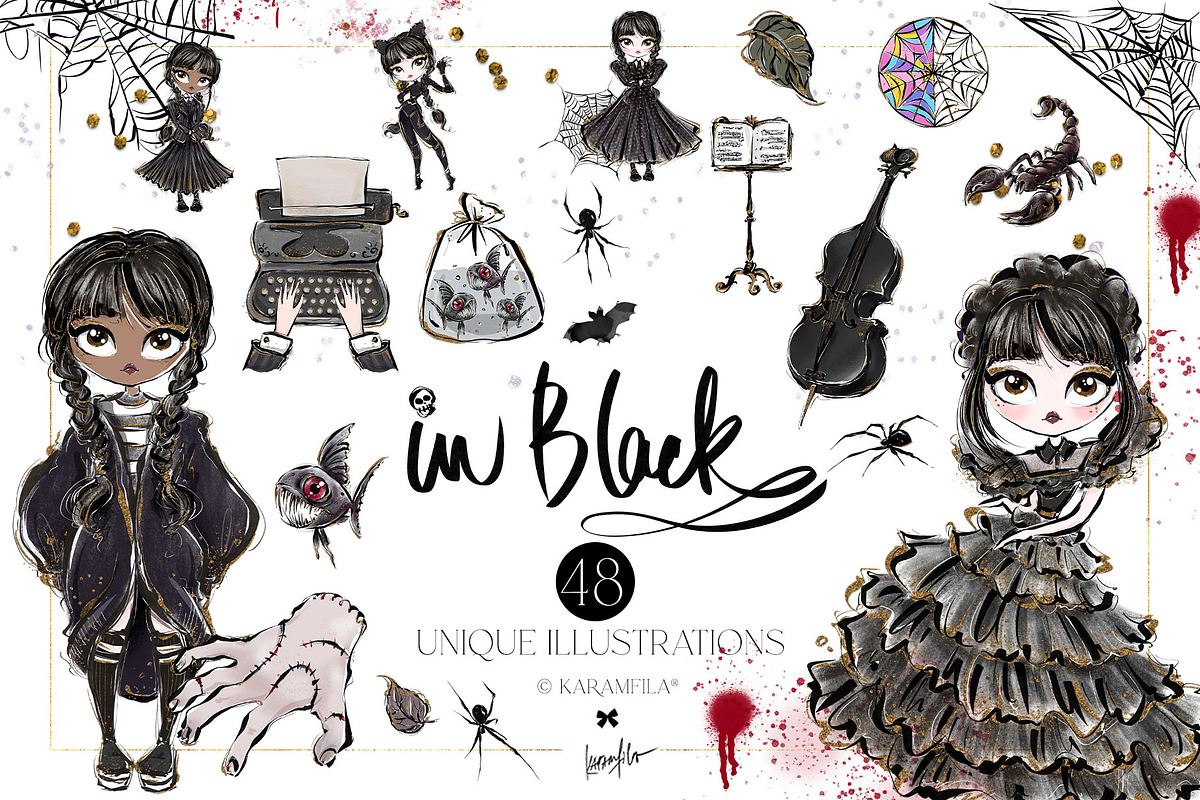 Gothic School Nerd Girl Clipart, a Seasonal Illustration by KaramfilaS (Photo 1 of 10)