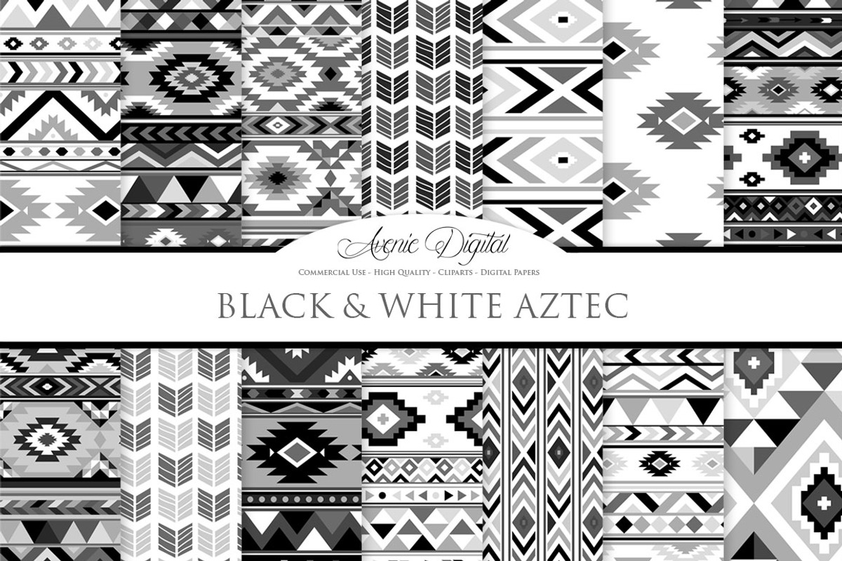 Black and White Aztec Digital Paper, a Pattern Graphic by Avenie Digital (Photo 1 of 4)