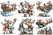 Christmas Santa & Reindeer Clipart, an Illustration by Craft Nest (Thumbnail 7 of 8)