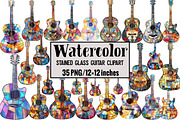 Stained Glass Guitar Clipart, an Illustration by Design Market (Thumbnail 1 of 3)