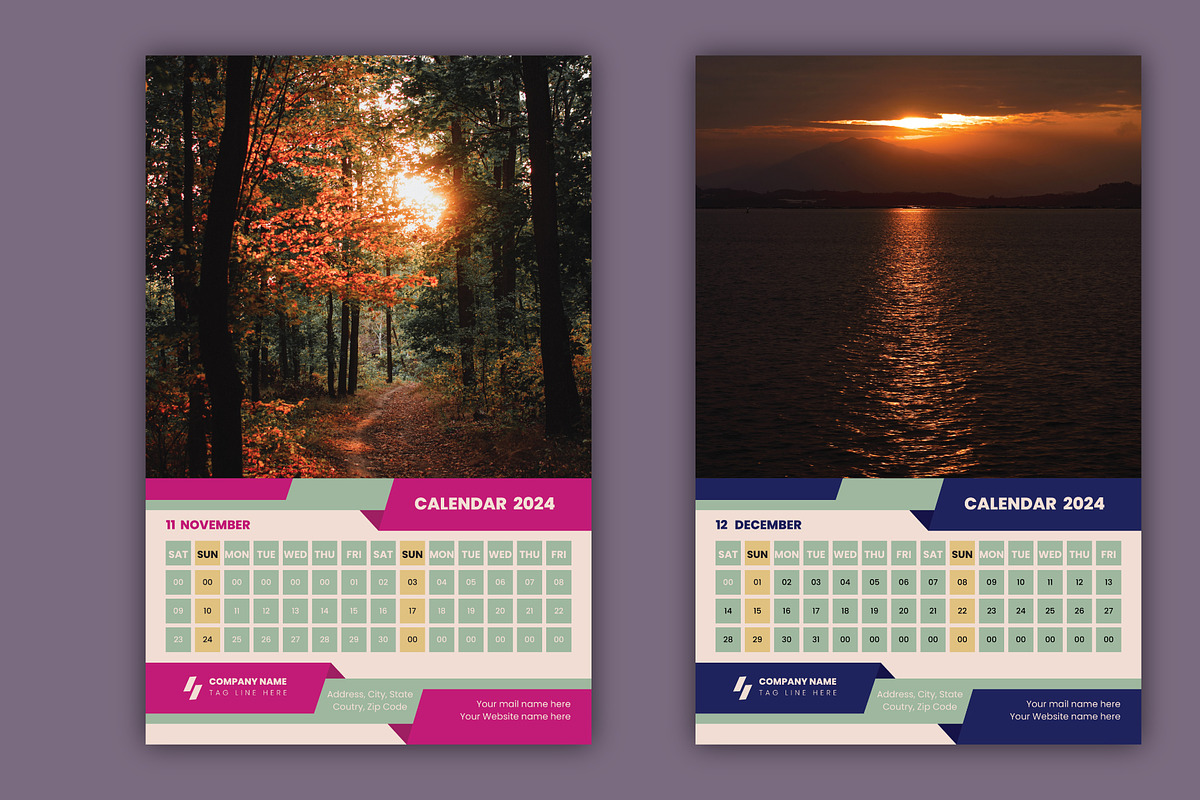 12 Pages Modern Wall Calendar 2024, a Stationery Template by Annudesign (Photo 3 of 9)