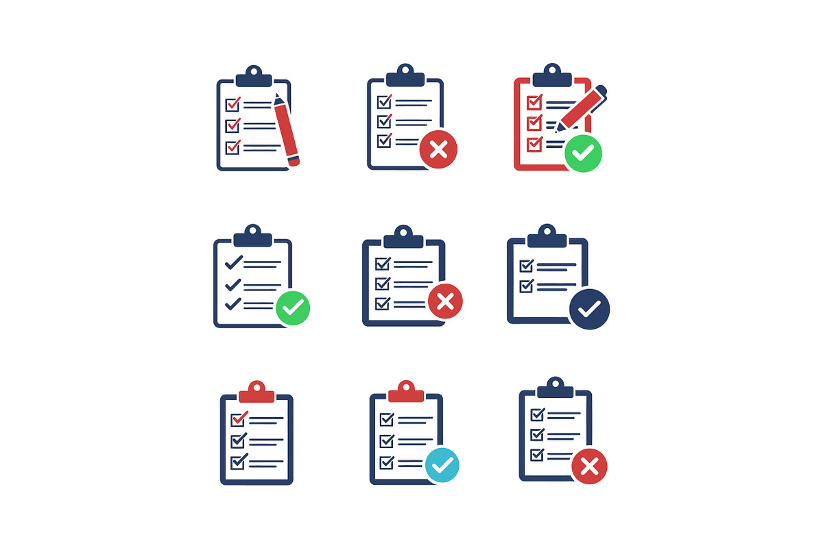 Checklist icons in flat design showc, an Illustration by designvectx
