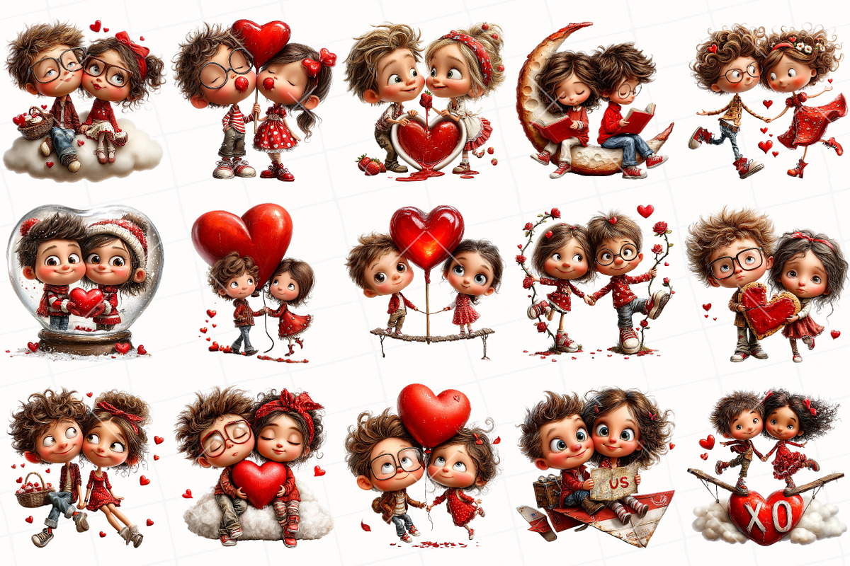 Whimsical Valentine Couple Clipart, an Illustration by OK Design (Photo 3 of 6)