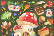 Watercolor Mushroom Cottage Clipart, an Animal Illustration by DigitalArtsi (Thumbnail 2 of 4)