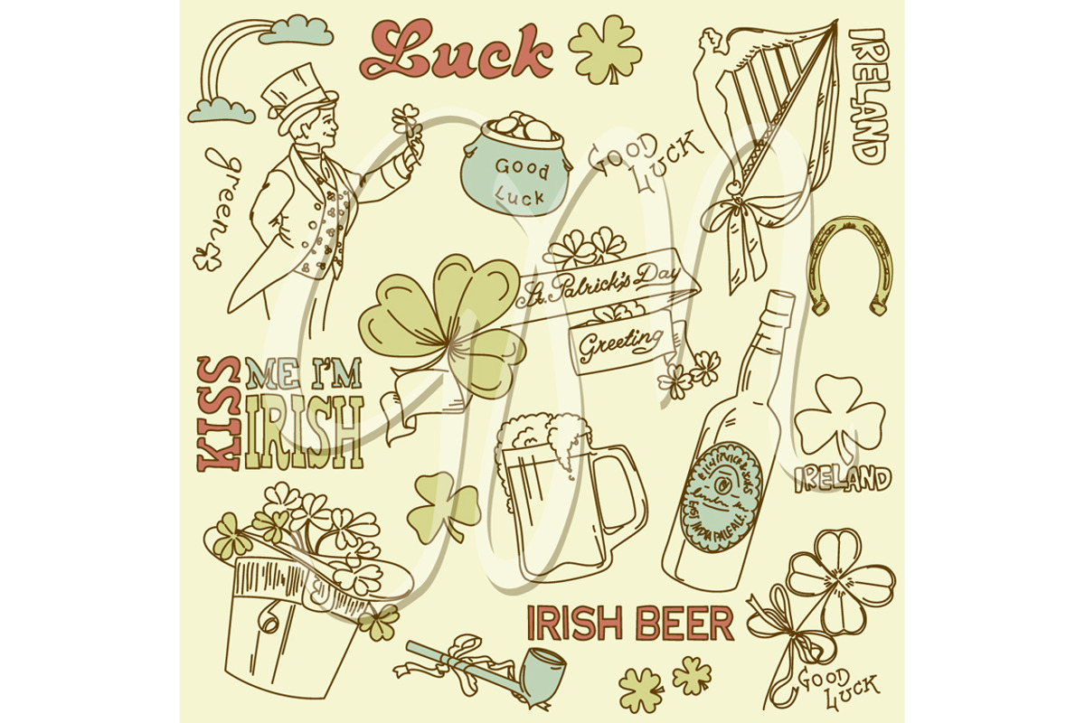 St Patricks Day doodles, Irish,green, an Illustration by GraphicMarket (Photo 2 of 2)