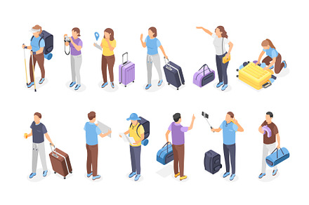 Isometric tourists with luggage, a Graphic by Valerie Bodnar