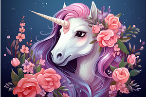 Vibrant Cute Unicorn With Flowers