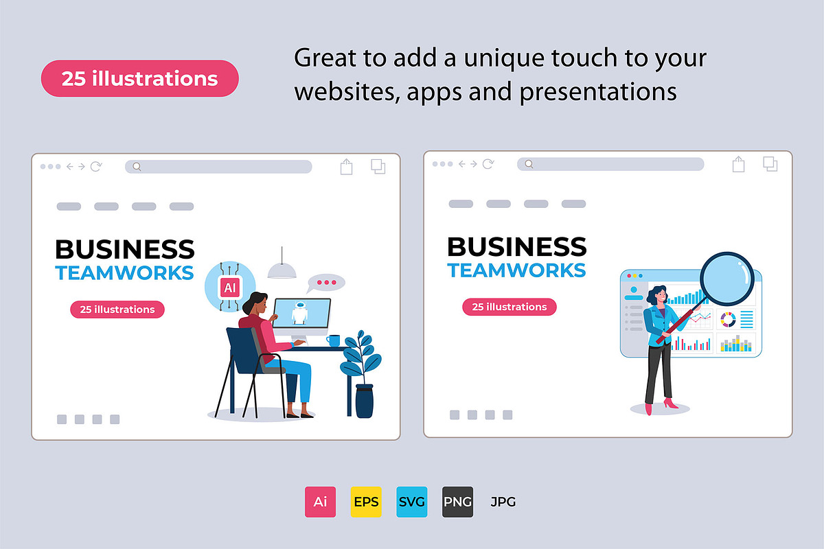 Business teamworks. Flat vector Set, a Work Illustration by ÁRTICA (Photo 5 of 5)