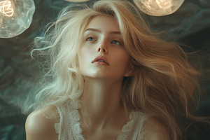 A serene portrait of a young cognitive psychologist woman with long, flowing bl, a Person Photo by Textures & Backgrounds