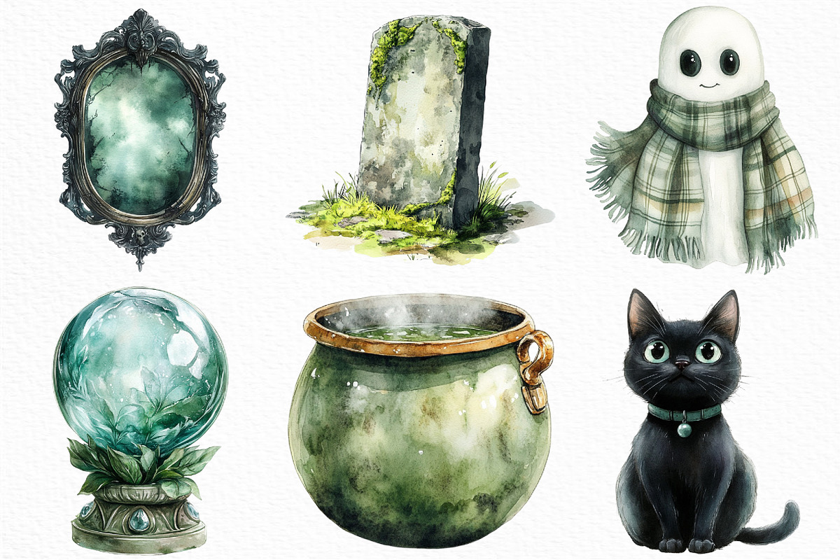 Watercolor Sage Green Halloween PNG, an Illustration by Craft Nest (Photo 4 of 6)