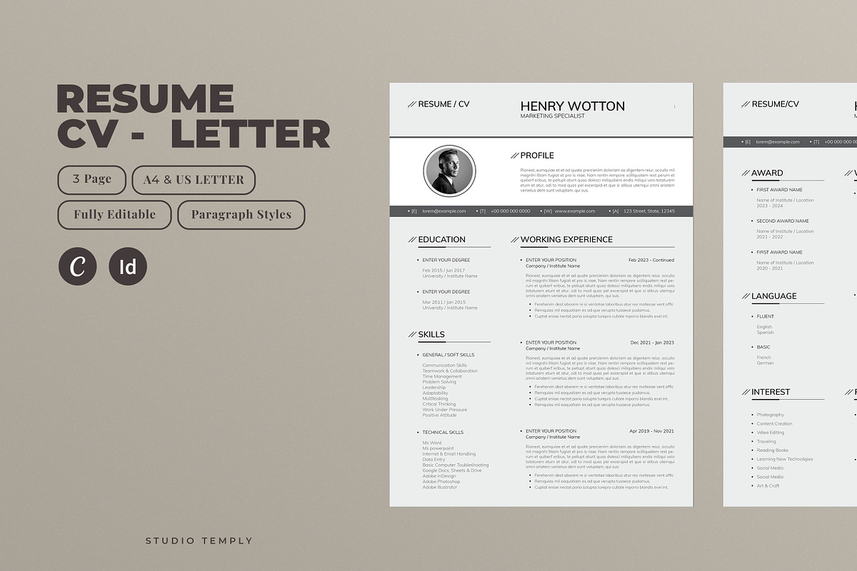 Clean and Simple Resume CV Template, a Resume Template by Studio Temply (Photo 1 of 6)