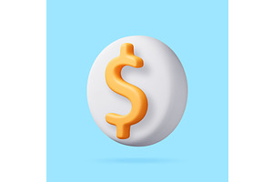 3D Yellow dollar sign icon on white, a Finance Illustration by Abscent