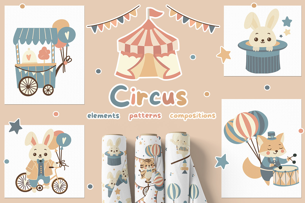 Circus - Baby Clipart & Patterns, a Decorative Illustration by JT_Design_Art (Photo 1 of 9)