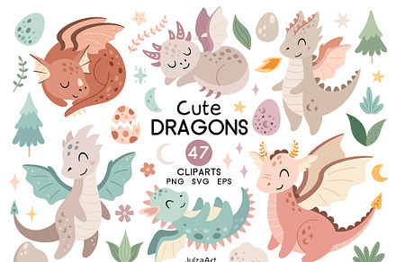 Cute dragon girl clipart, an Animal Illustration by JulzaArt