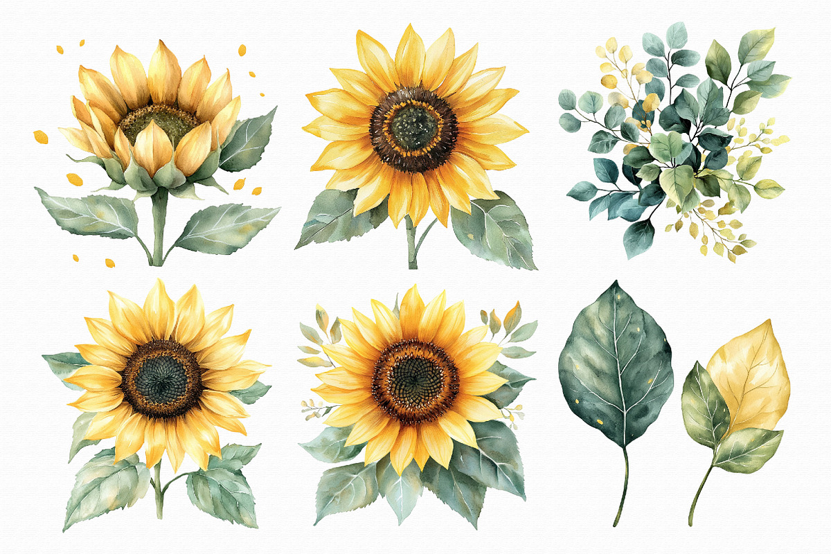 Sunflower Watercolor Clip Art, an Illustration by Libby Wishes (Photo 6 of 6)